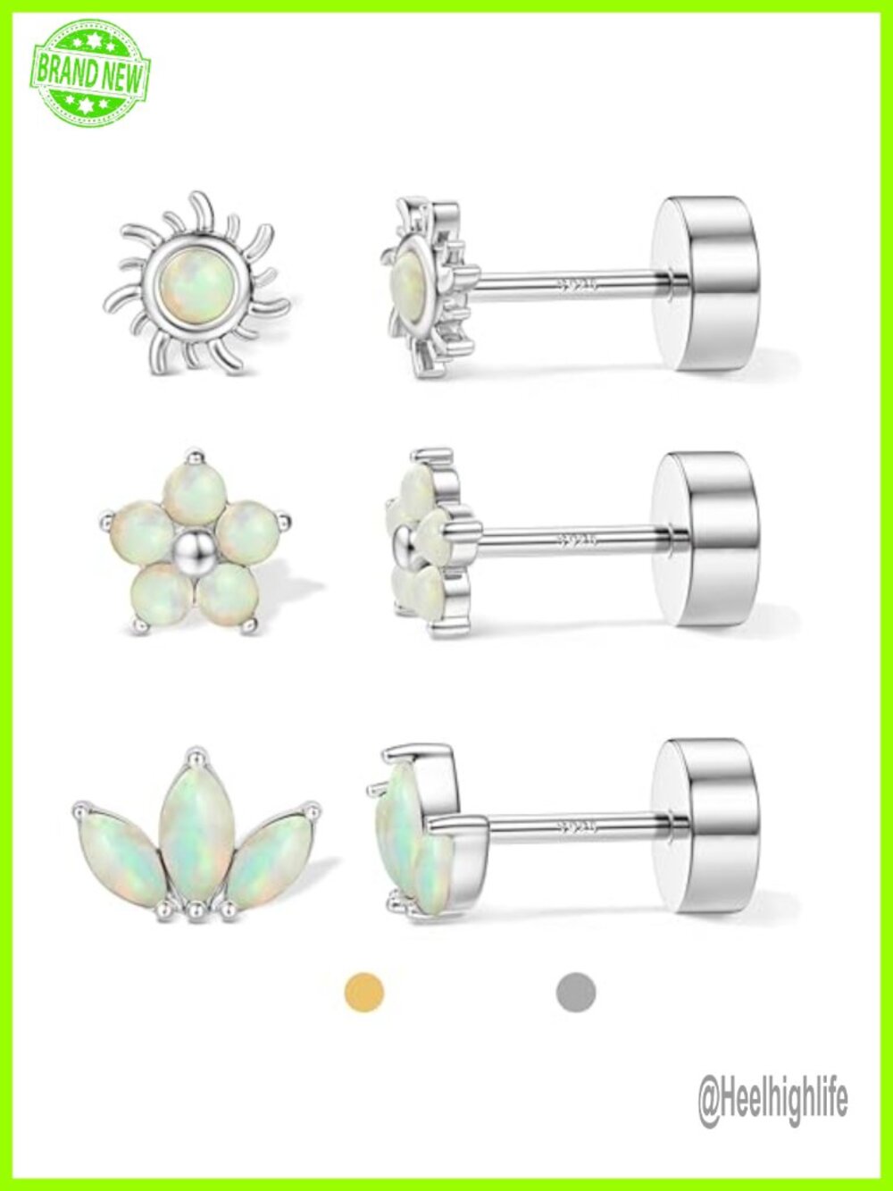925 Sterling Silver Flat Back Stud Earrings 3 Pairs Hypoallergenic
